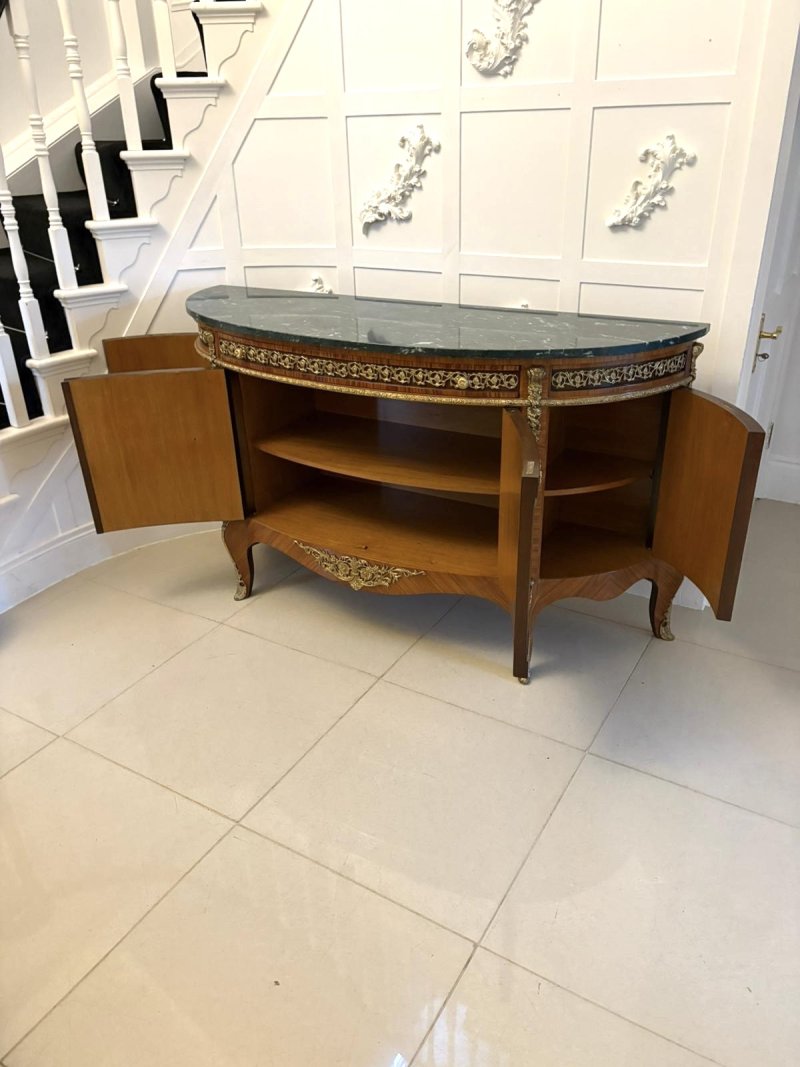 Fine Quality Antique French Kingwood Marquetry and Parquetry Inlaid Marble Top Sideboard